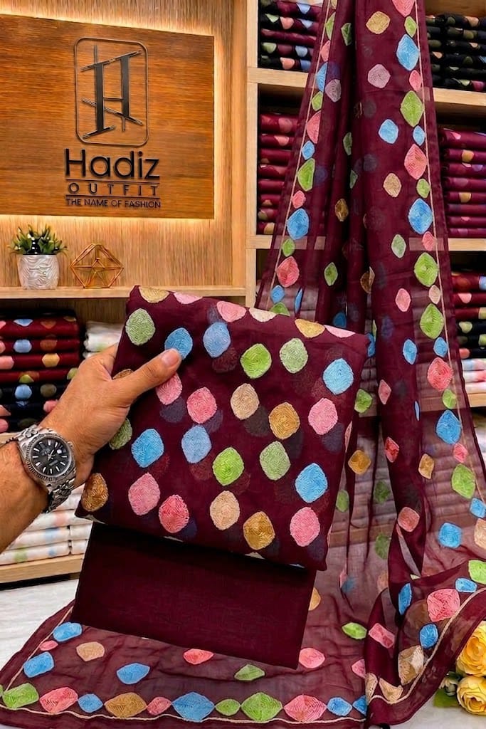 HADIZOUTFIT NEW MEHROON CHIFFON FORMAL WEAR CZZZ-053