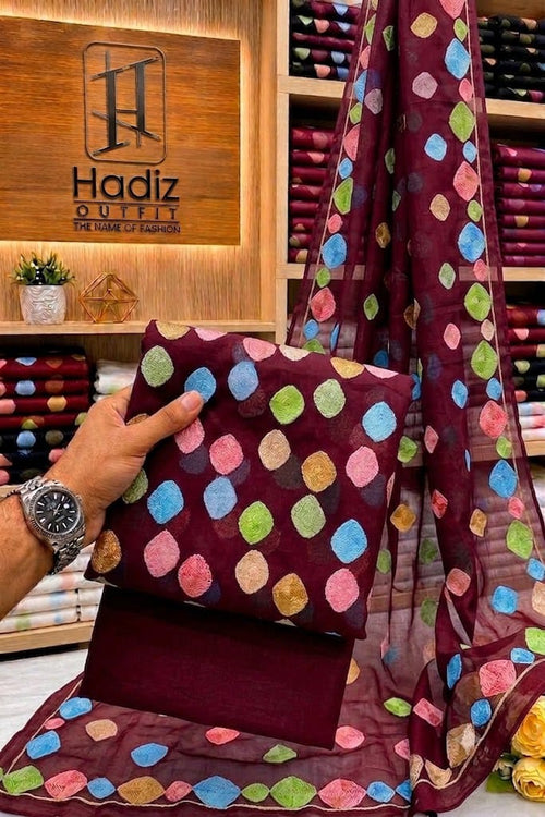 HADIZOUTFIT NEW MEHROON CHIFFON FORMAL WEAR CZZZ-053
