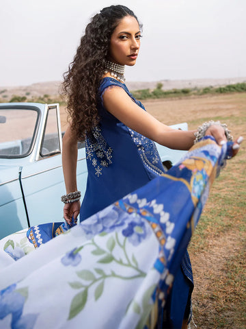 Bin Ilyas Blue Embroided Luxury Lawn Collection