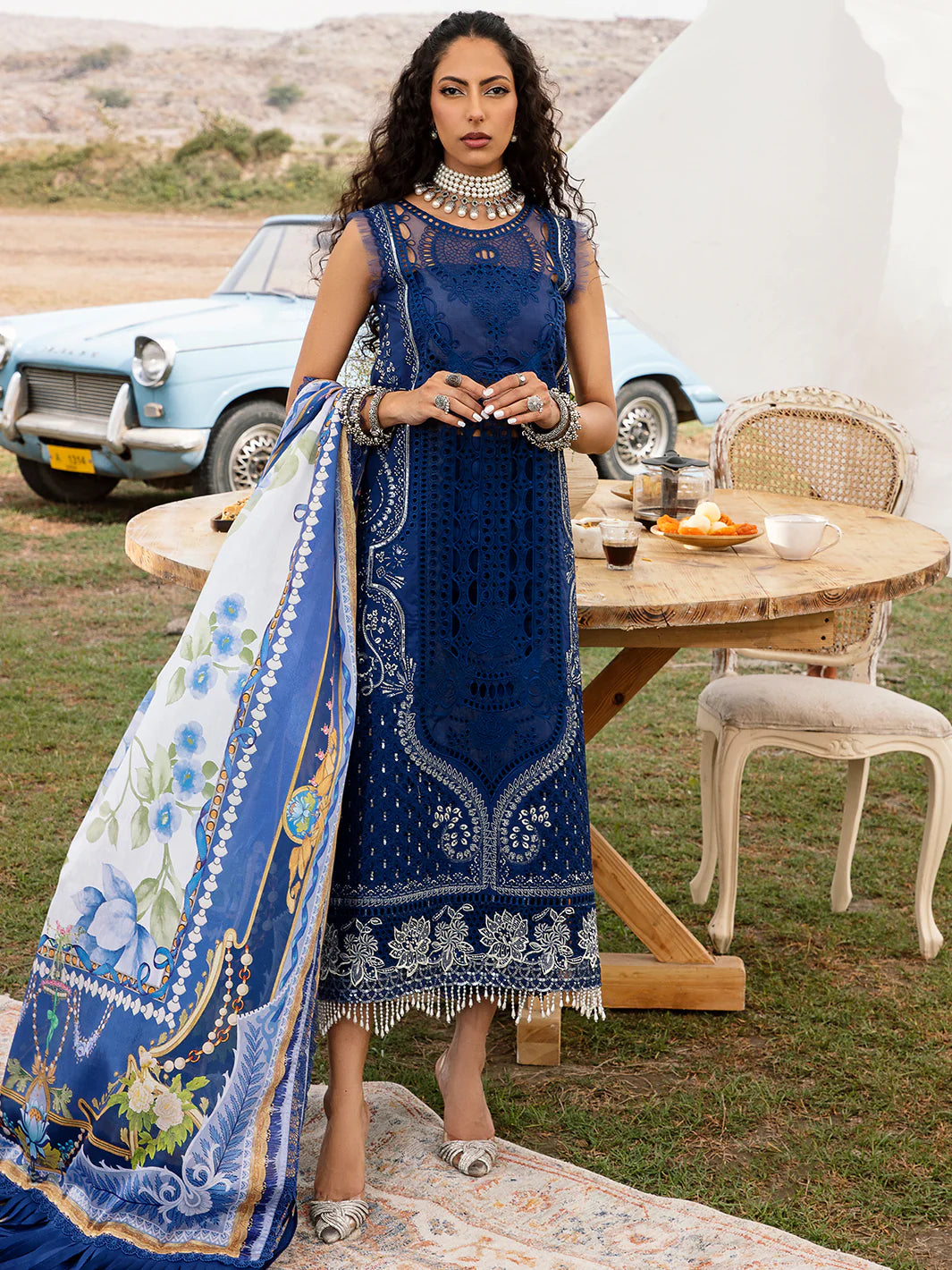 Bin Ilyas Blue Embroided Luxury Lawn Collection