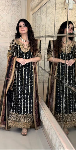 HARIS SHAKEEL NEW BLACK RAW SILK PARTY WEAR HEZZ-031