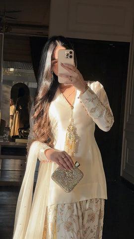 ZAINAB SHAMSI NEW WHITE RAW SILK PARTY WEAR EBEZ-091