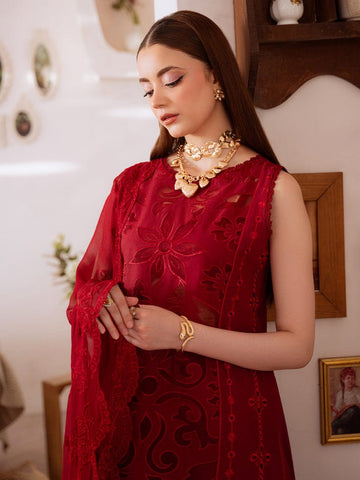 MAHNUR NEW RED LAZER CHIKANKARI LAWN COLLECTION