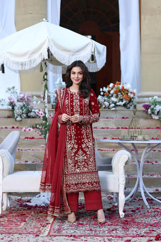 ANEELAS NEW RED HAND MADE VELVET PARTY WEAR