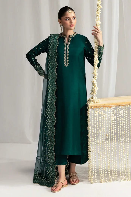 ZAIB NEW BOTTLE GREEN RAW SILK PARTY WEAR DEZZ-005
