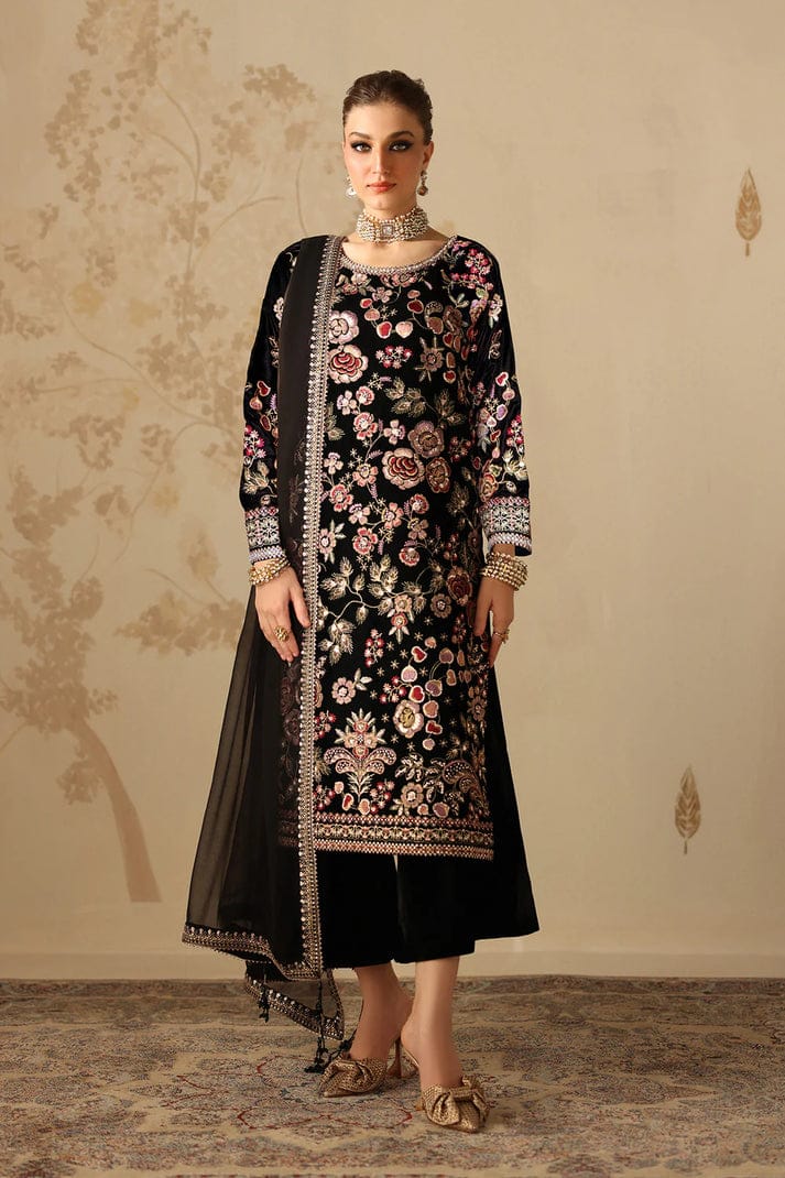 BAROQUE NEW JET BLACK VELVET PARTY WEAR