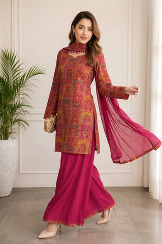 HADIZOUTFIT NEW SHOCKING PINK RAWSILK PARTY WEAR FGZZ-159
