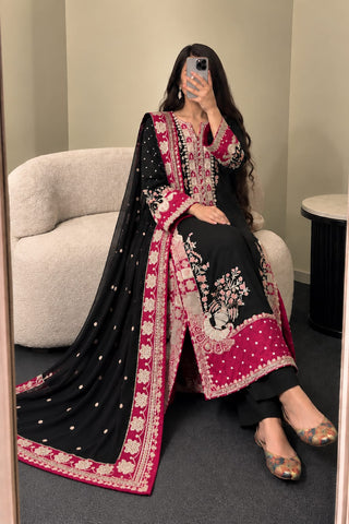 ETHNC NEW BLACK SILK PARTY WEAR EEZZ-177
