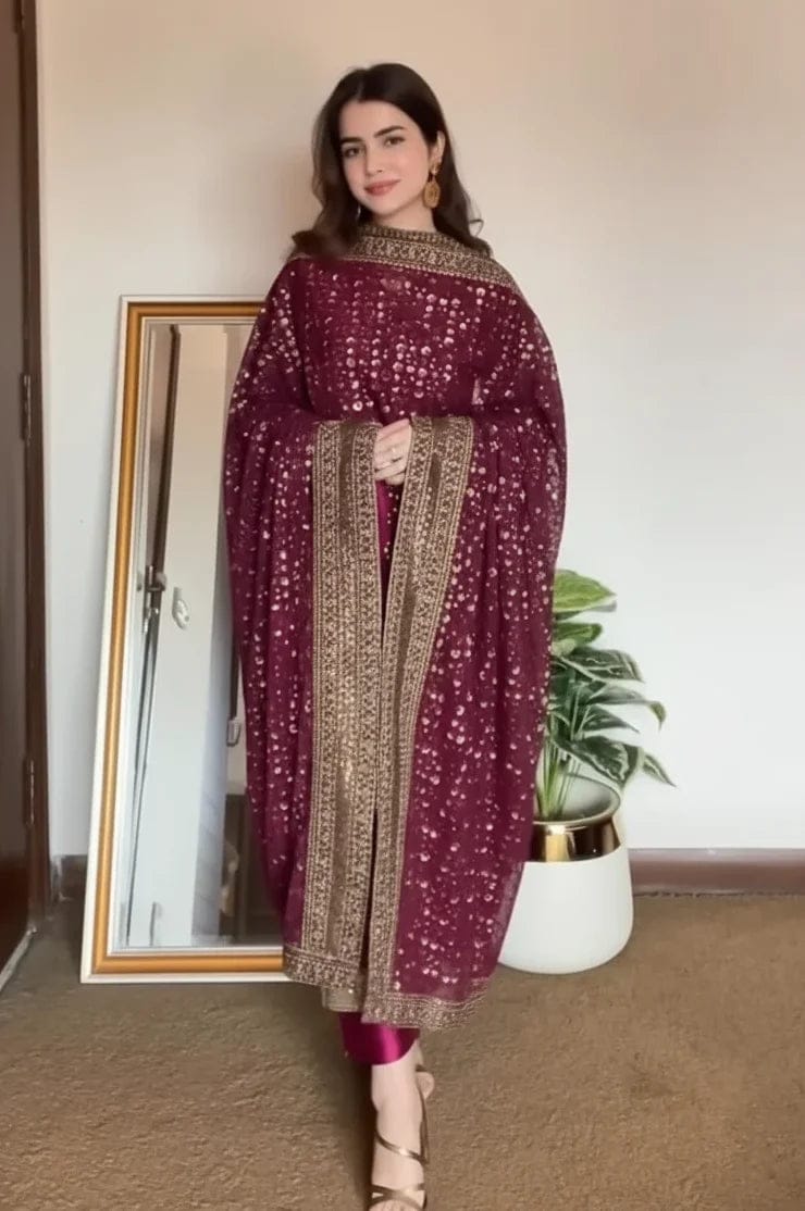 HADIZOUTFIT NEW SHOCKING PINK SILK PARTY WEAR