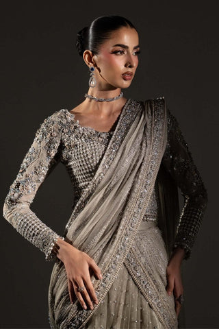 MARIA B NEW EXCLUSIVE GREY NET SAREE GEZZ-125