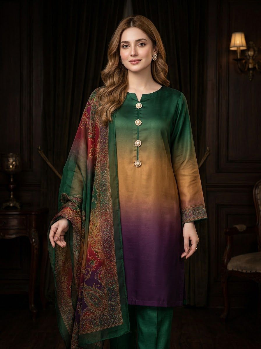 HADIZOUTFIT NEW DIGITAL PRINTED SILK FORMAL WEAR