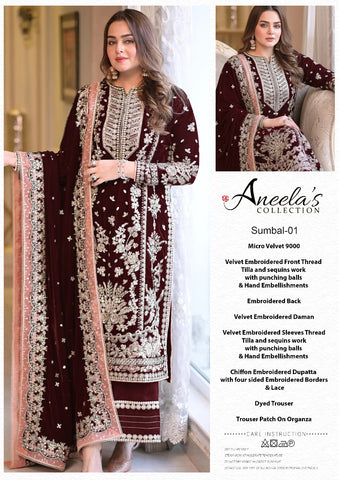 ANEELAS NEW MAROON VELVET PARTY WEAR