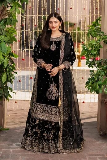 HASEENS NEW JET BLACK VELVET PARTY WEAR