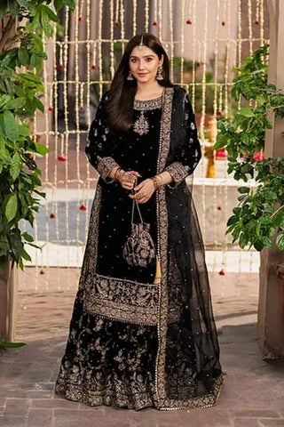HASEENS NEW JET BLACK VELVET PARTY WEAR