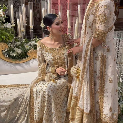HARIS SHAKEEL NEW OFFWHITE CHIFFON BRIDAL WEAR