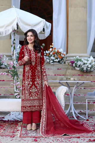 ANEELAS NEW RED HAND MADE VELVET PARTY WEAR