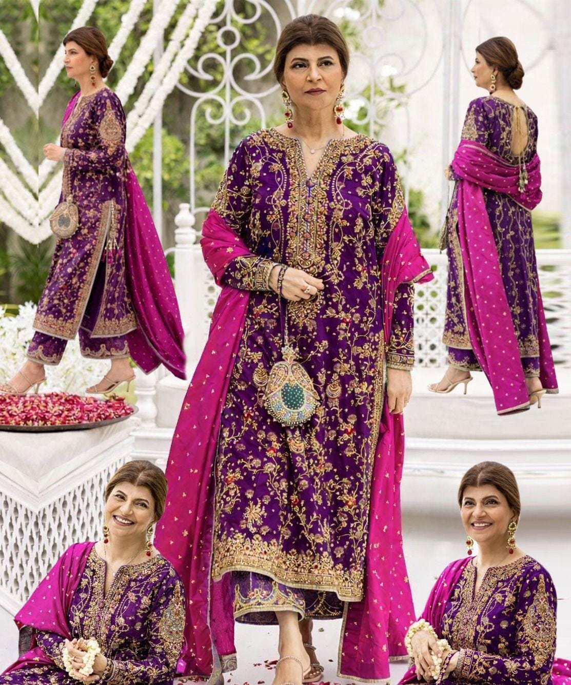 FARAH TALIB NEW PURPLE PARTY WEAR RAW SILK DRESS