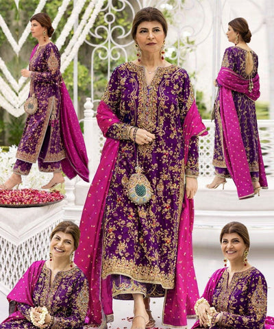 FARAH TALIB NEW PURPLE PARTY WEAR RAW SILK DRESS