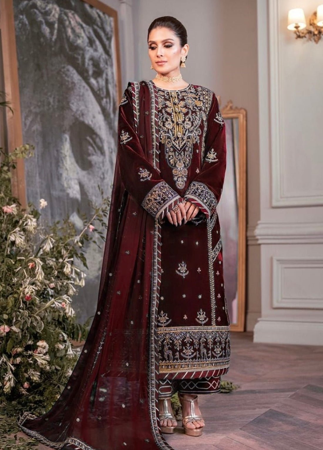 Asim Jofa Maroon Formal Collection Velvet Replica