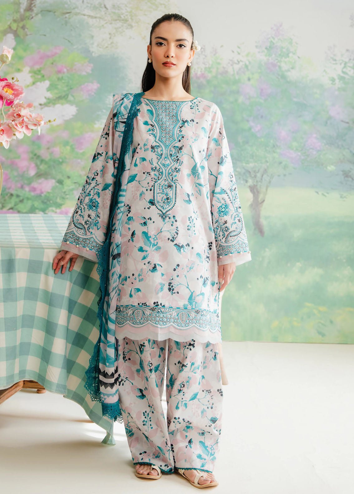 Afrozeh The Floral Charm Embroidered Lawn Unstitched 3Pc Suit AL-24-V1-05