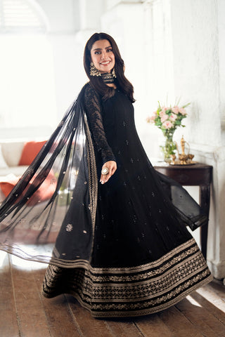 AZURE NEW JET BLACK CHIFFON PARTY WEAR