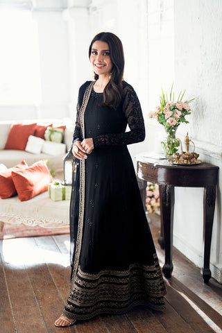 AZURE NEW JET BLACK CHIFFON PARTY WEAR