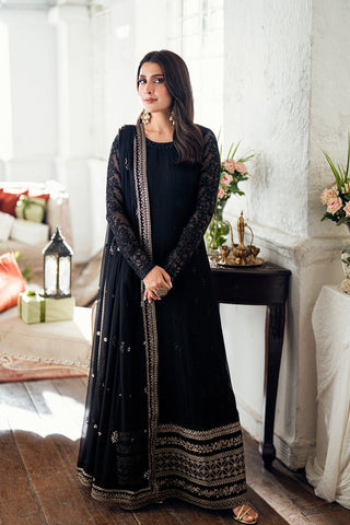 AZURE NEW JET BLACK CHIFFON PARTY WEAR