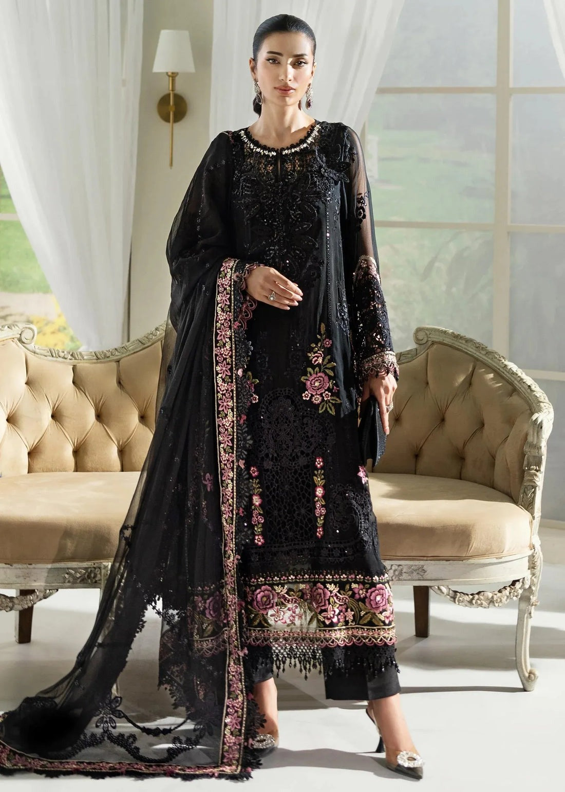 MARIA B NEW BLACK CHIFFON PARTY WEAR