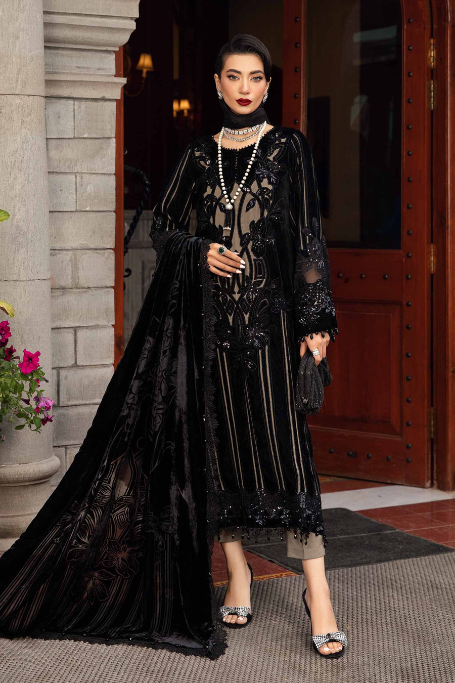 Maria.B Winter Luxe Embroidered Velvet Unstitched 3Pc Suit