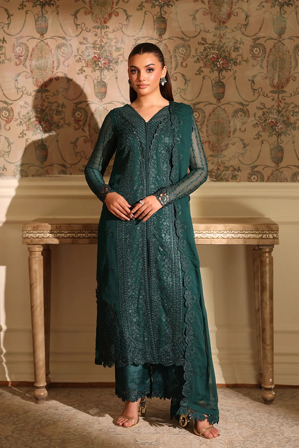AZURE NEW BOTTLE GREEN CHIFFON PARTY WEAR