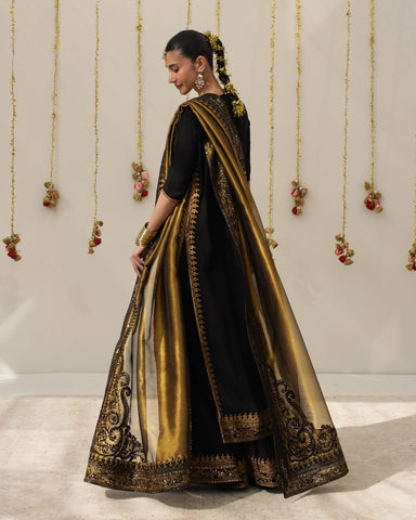 DYOT NEW JET BLACK SILK PARTY WEAR FZZZ-101