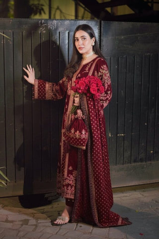 ANEELAS NEW MAROON VELVET PARTY WEAR