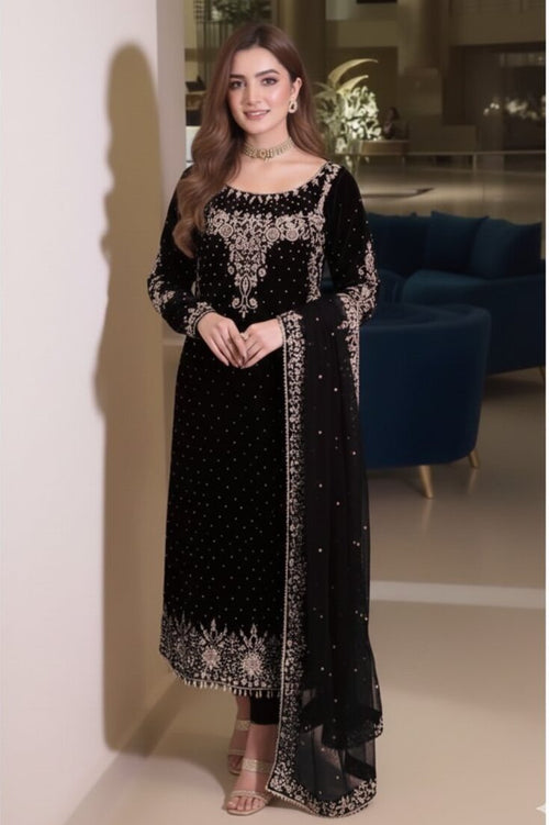 ANEELAS NEW JET BLACK VELVET PARTY WEAR EFZZ-5055