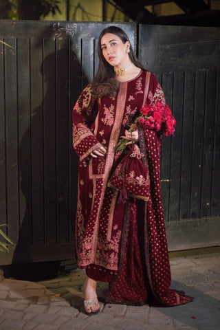 ANEELAS NEW MAROON VELVET PARTY WEAR