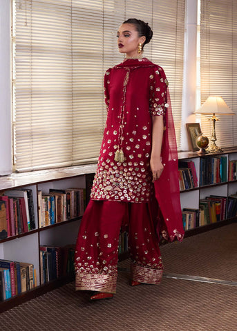 HUSSAIN REHAR NEW RED SILK PARTY WEAR
