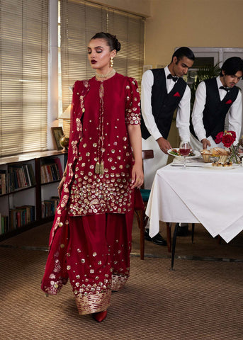 HUSSAIN REHAR NEW RED SILK PARTY WEAR