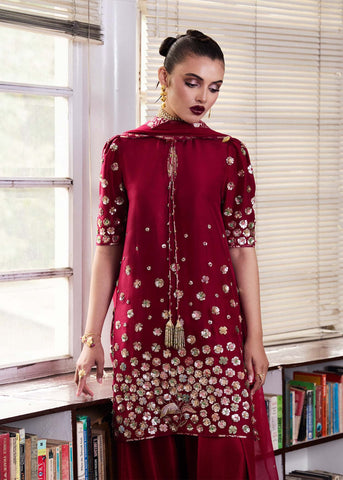 HUSSAIN REHAR NEW RED SILK PARTY WEAR