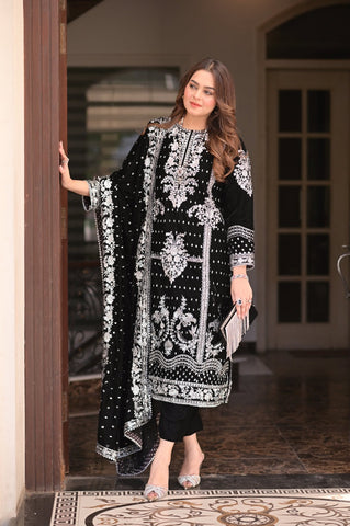 ANEELAS NEW BLACK PARTY WEAR VELVET