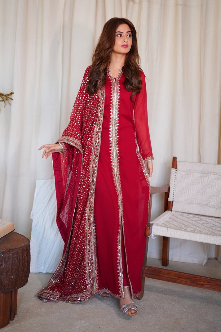 MEERAL RED FORMAL CHIFFON DRESS