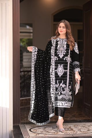 ANEELAS NEW BLACK PARTY WEAR VELVET