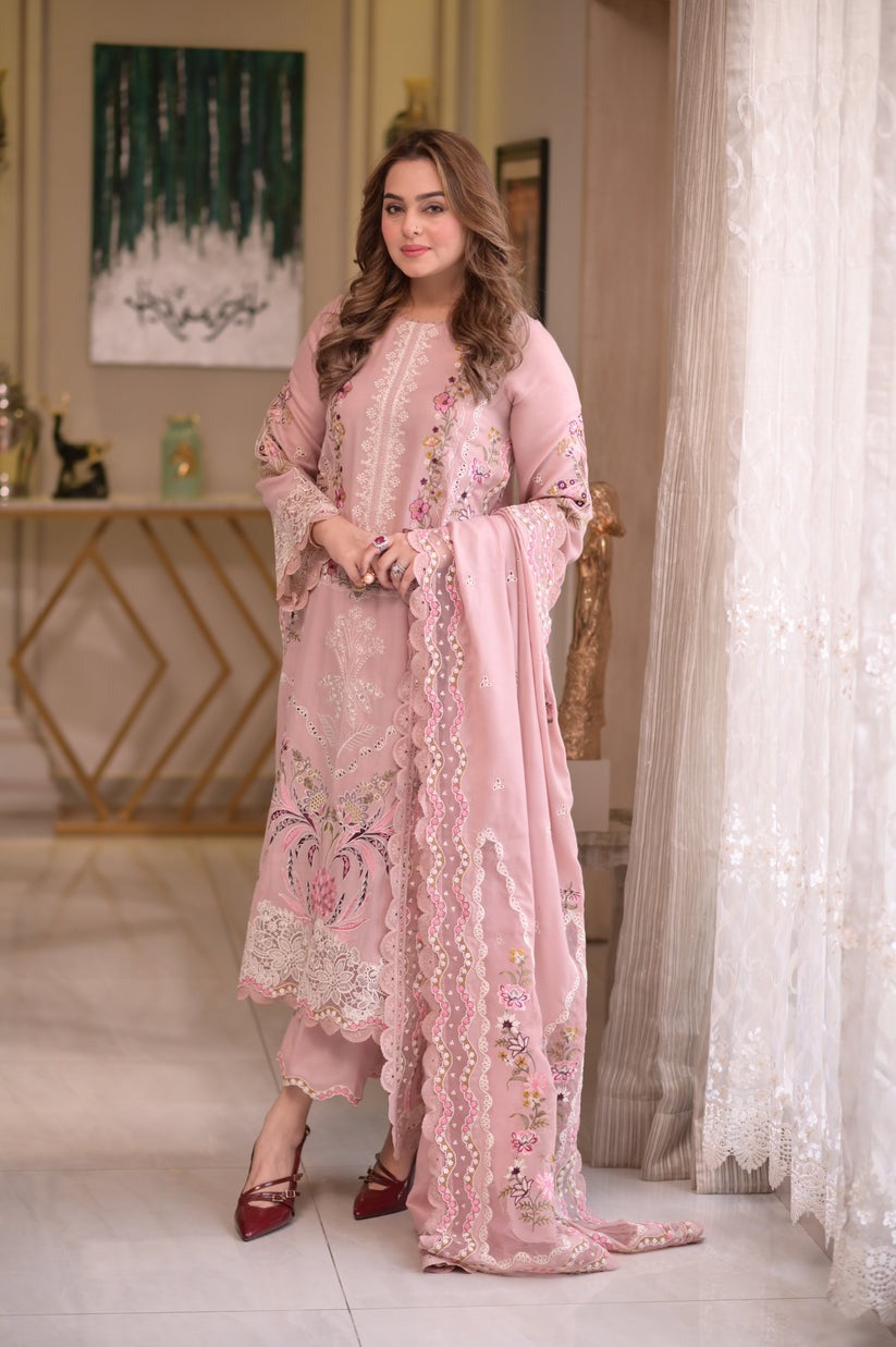 ANEELAS NEW PINK CHIKANKARI COTTON PARTY WEAR