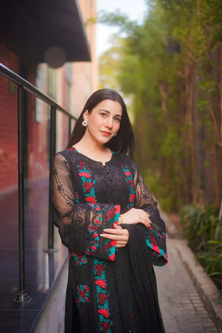 ANEELAS NEW JET BLACK CHIFFON PARTY WEAR