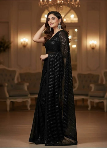 HADIZOUTFIT JET BLACK FORMAL SAREE