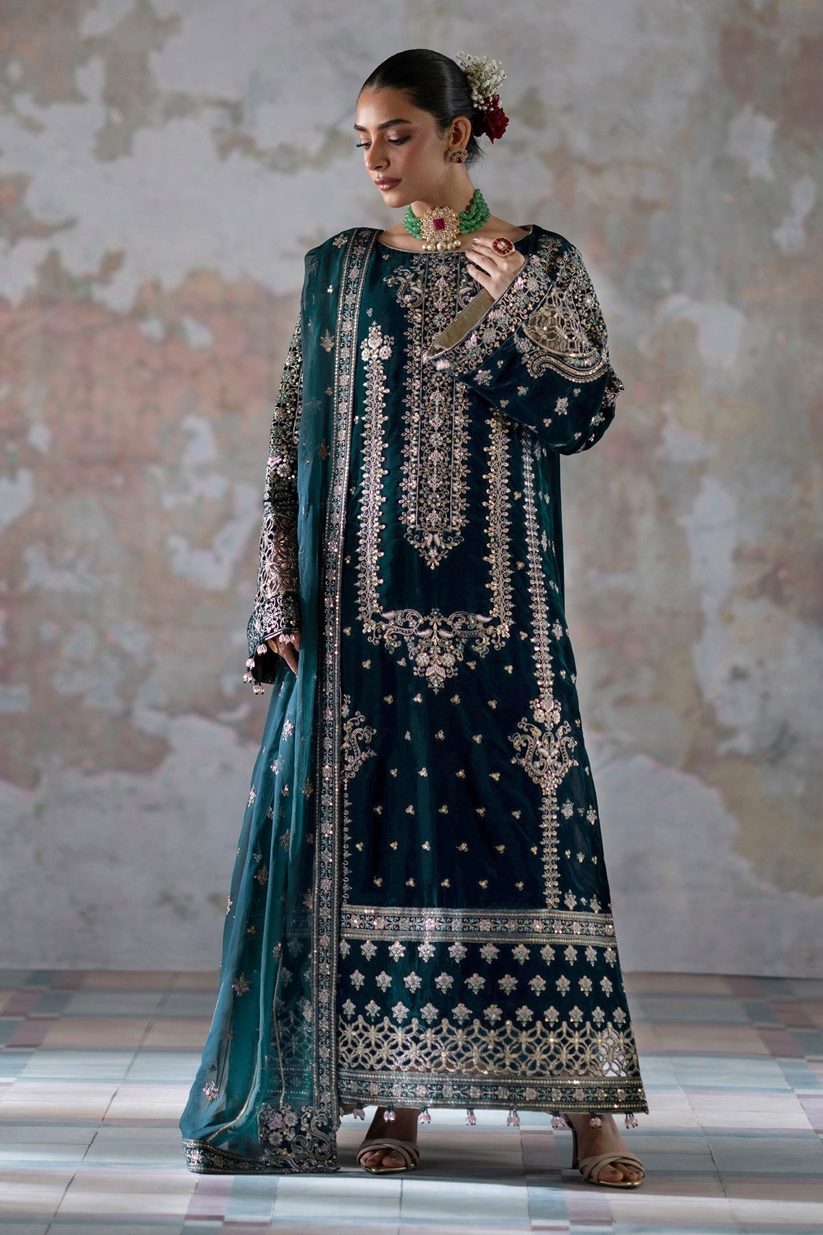 Emaan Adeel Saanjh Embroidered Velvet Suit