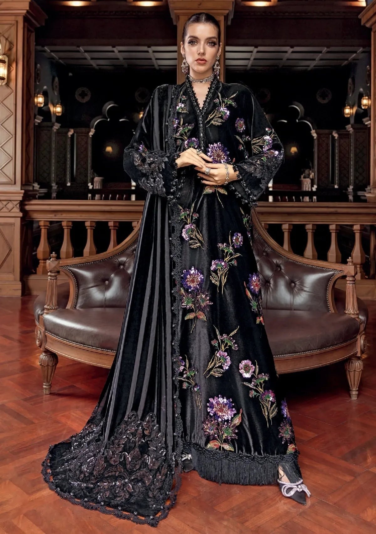 MARIA B NEW JET BLACK VELVET PARTY WEAR