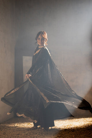 AZURE NEW JET BLACK CHIFFON PARTY WEAR