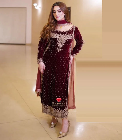 ANEELAS NEW VELVET PARTY WEAR EFZZ-5027