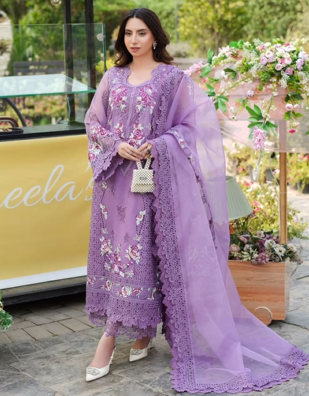 ANEELAS NEW LILAC ORGANZA PARTY WEAR