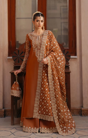 KANWAL MALIK NEW RUST RAW SILK PARTY WEAR