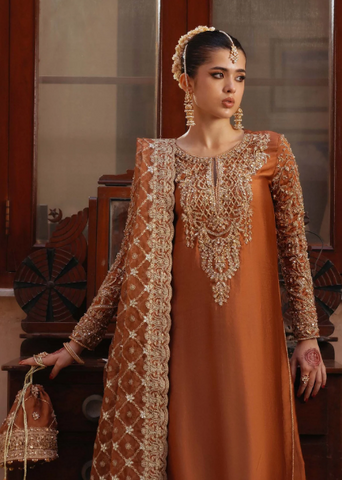 KANWAL MALIK NEW RUST RAW SILK PARTY WEAR